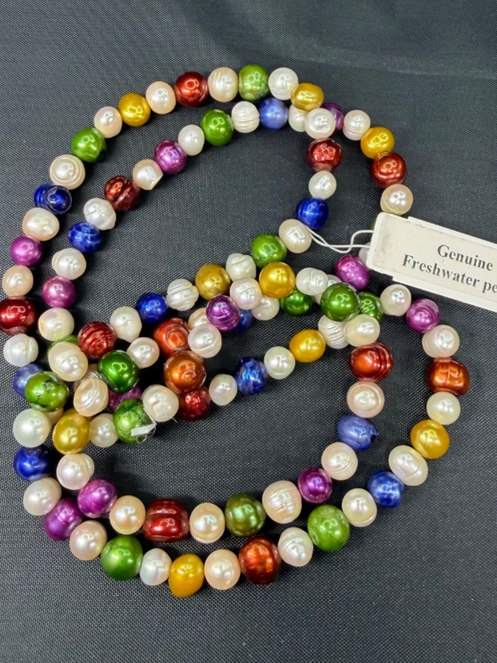 Genuine Fresh Water Pearl Necklace Colorful Mardi Gras Beaded Strand 36"